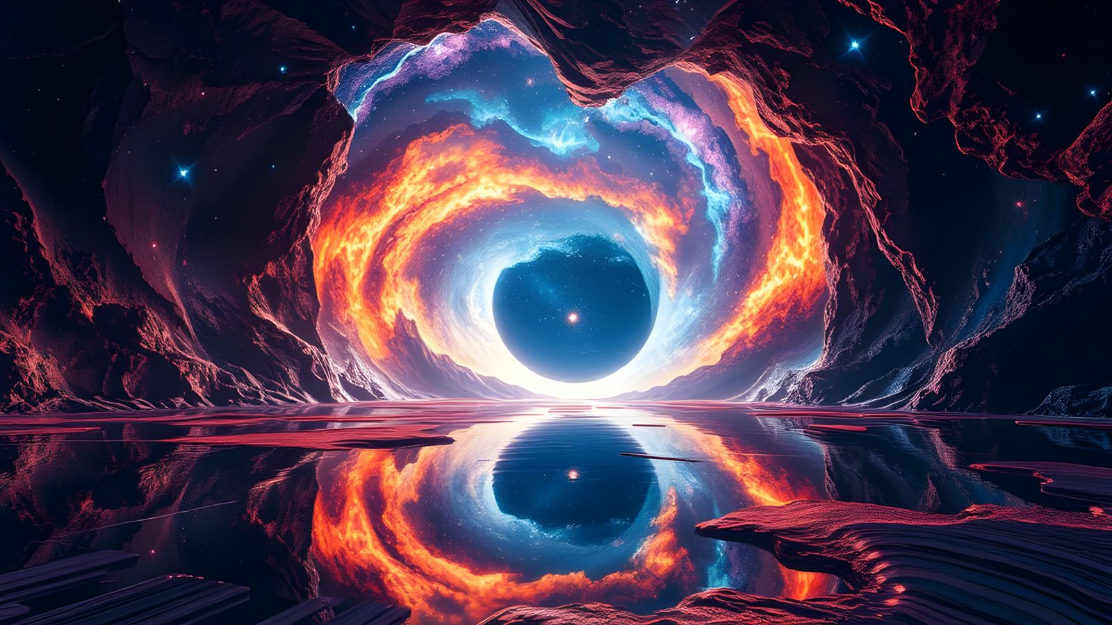 Cosmic Tornado of Stars in Mirrored Landscape