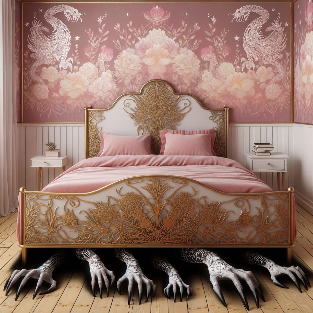 Ominous Shadows in a Pink Bedroom