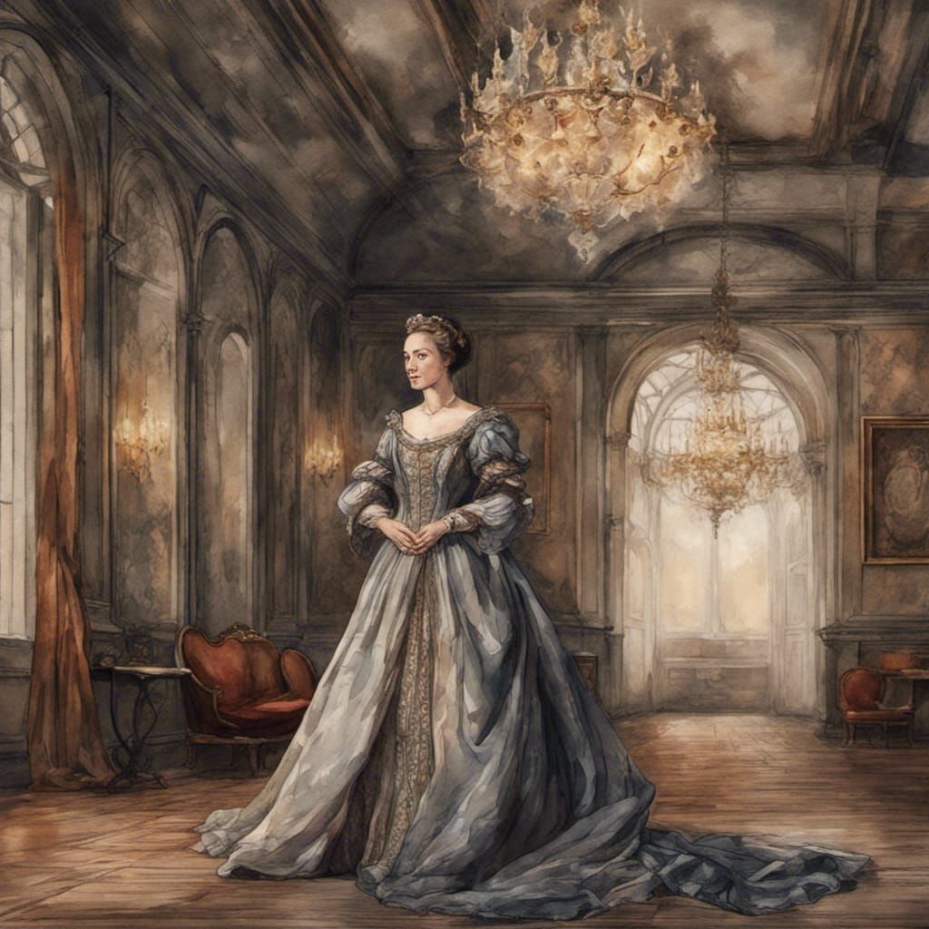 Renaissance Aristocrat in Venetian Ballroom, Watercolor Art