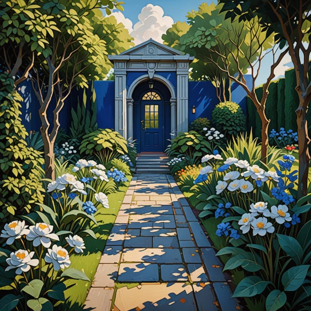 Art Deco Garden Path with Silver Flowers