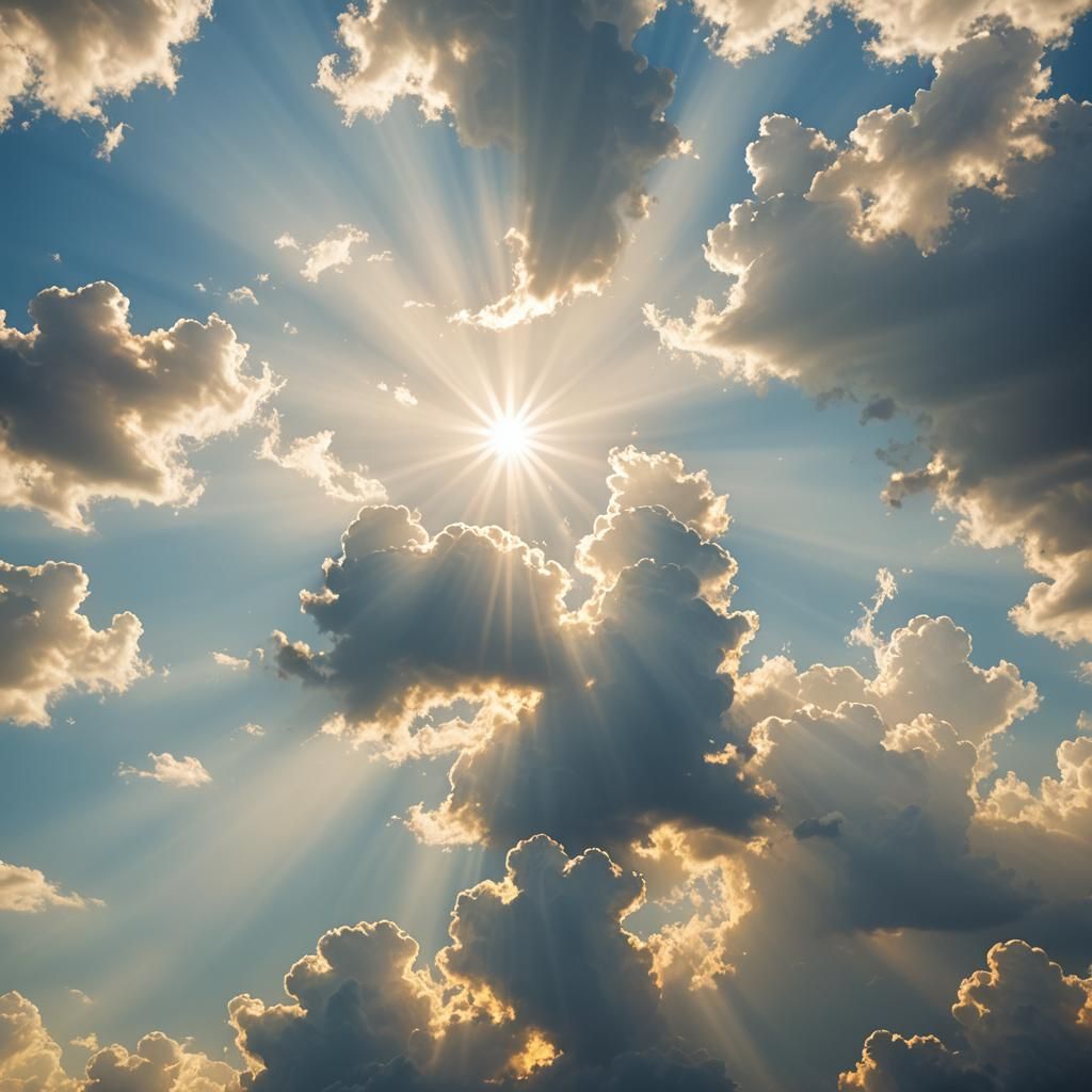 Heavenly Sunshine Beams Through Divine Clouds
