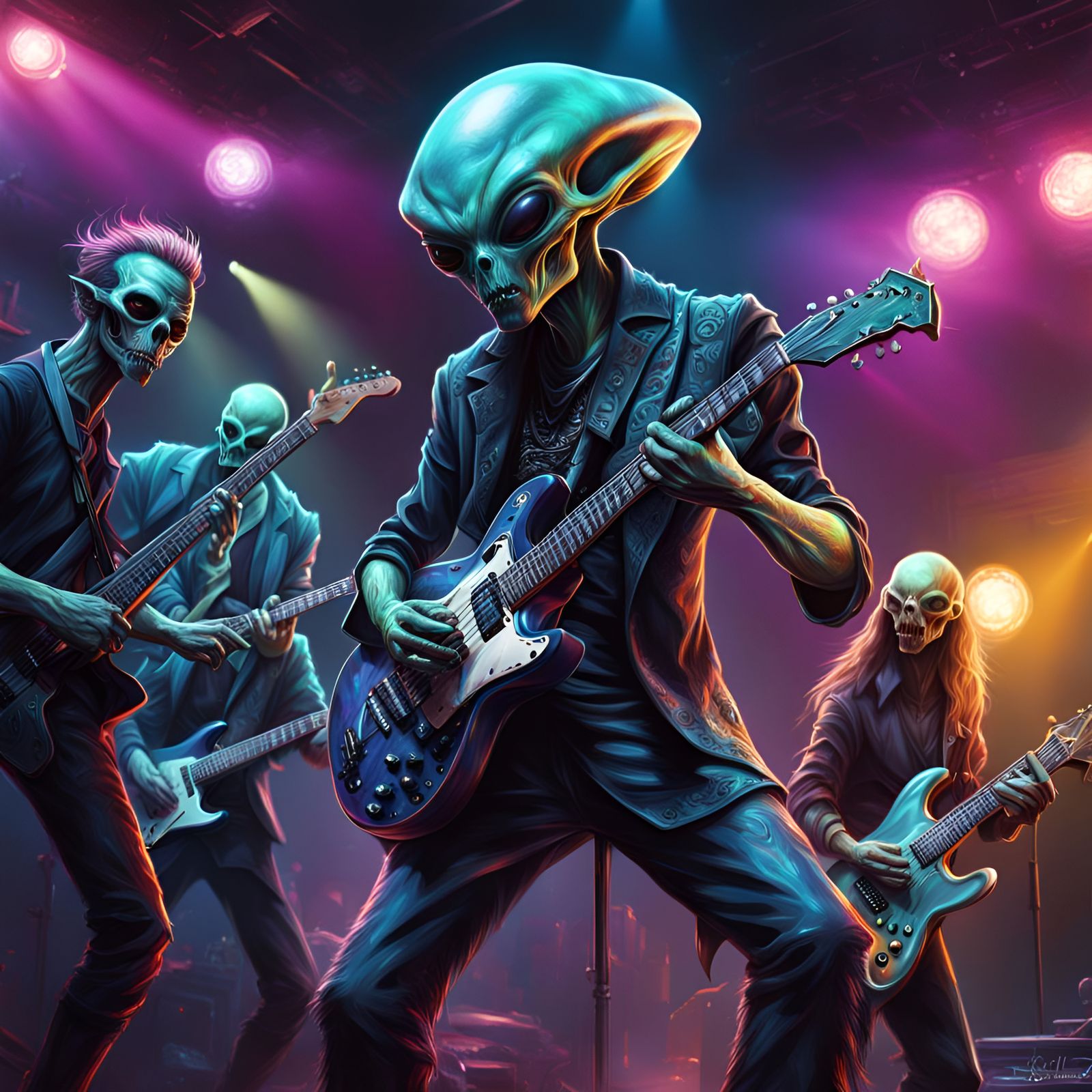 Hyperrealistic Alien Rock Band Concept Art