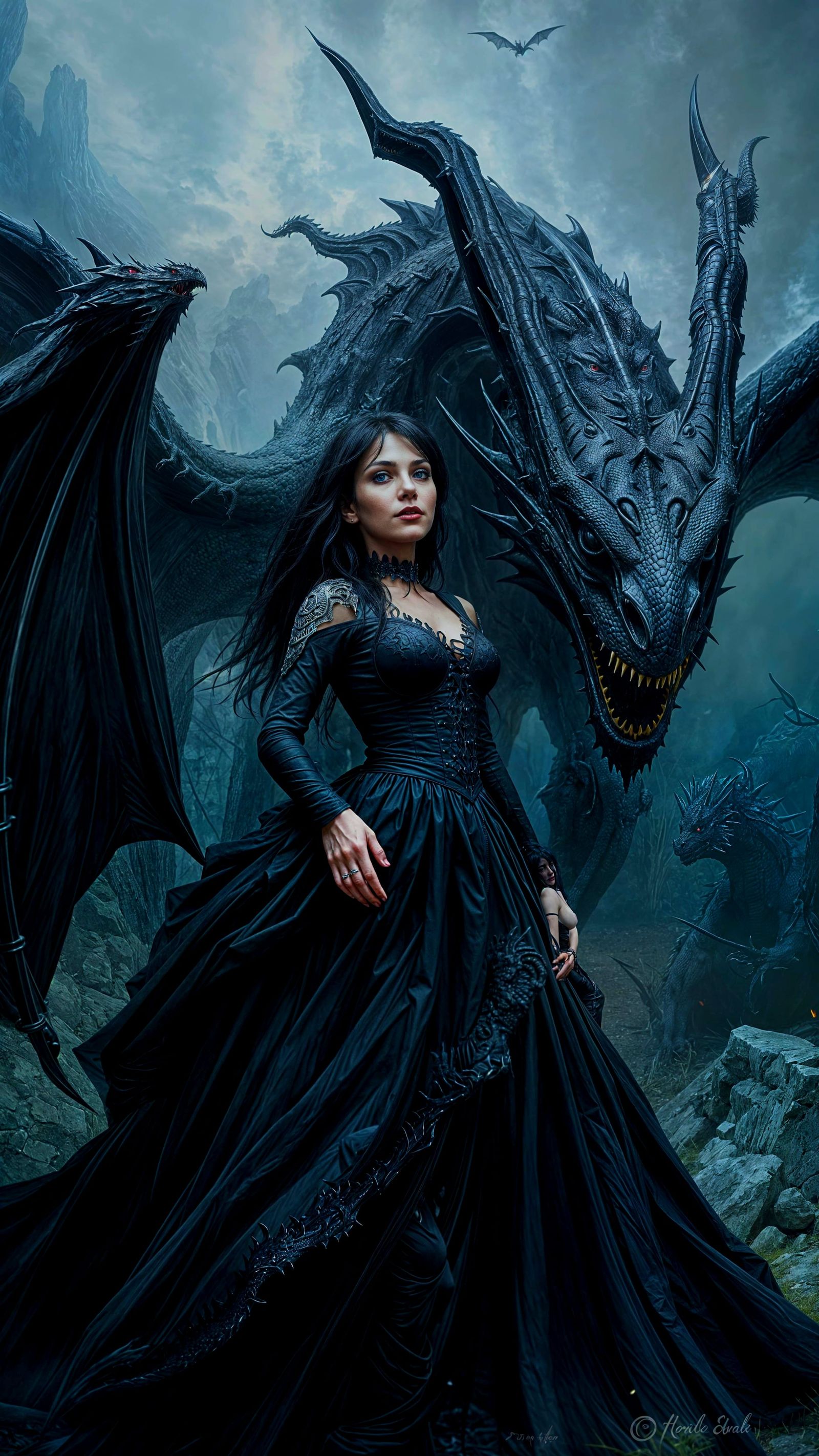 Goth Lady Tempts the Dragon Warrior