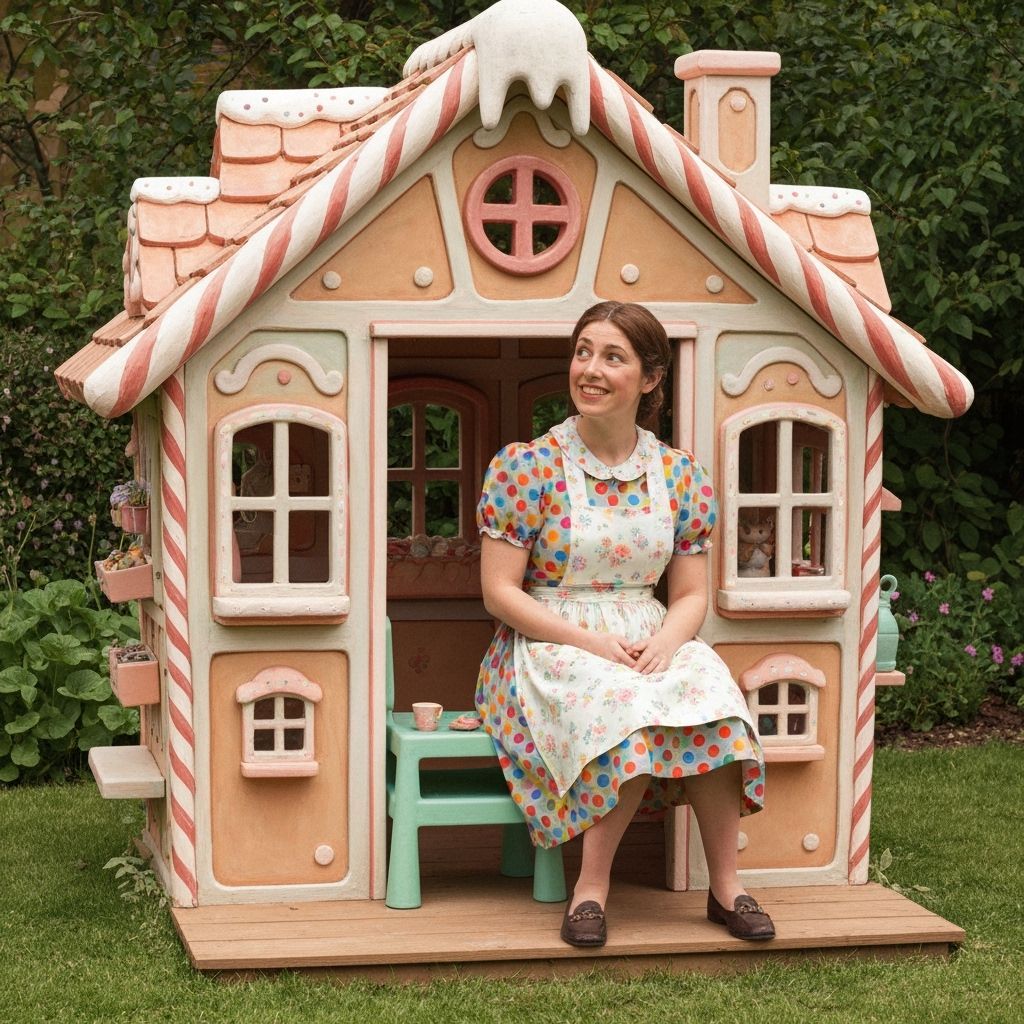 Woman in Playhouse, Naive Folk Art Style
