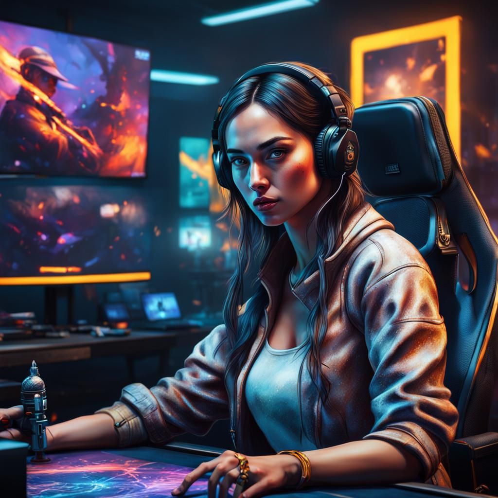 Hyperrealistic Young Gamer Broadcasting Live Stream