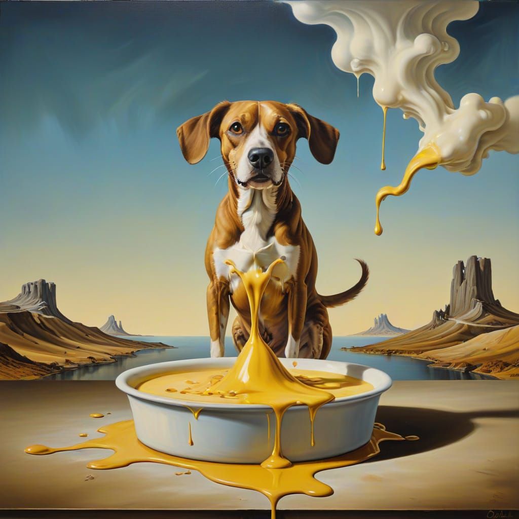 Surrealist Masterpiece: Melting Canine on a Surreal Landscap...
