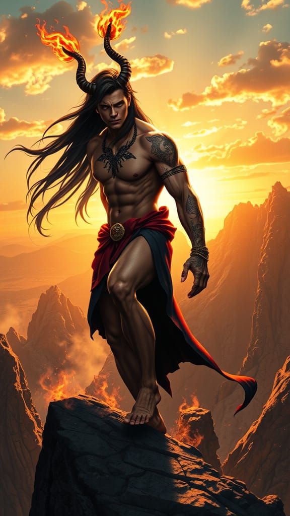 Male Djinn on Mountain Peak in Photorealistic Style