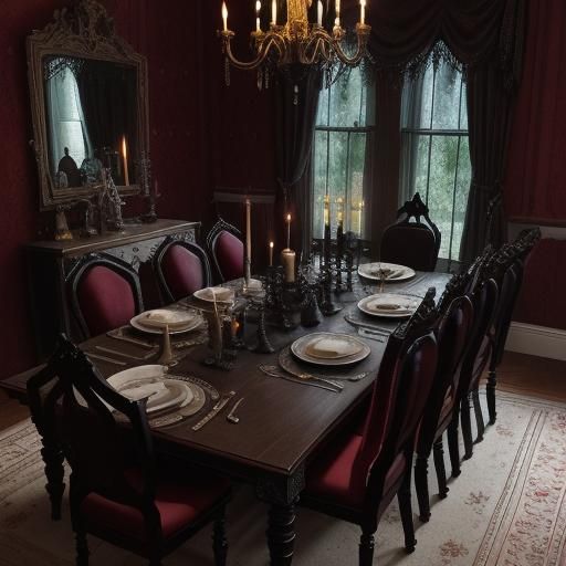 Gothic Candle on Victorian Table in Darkness