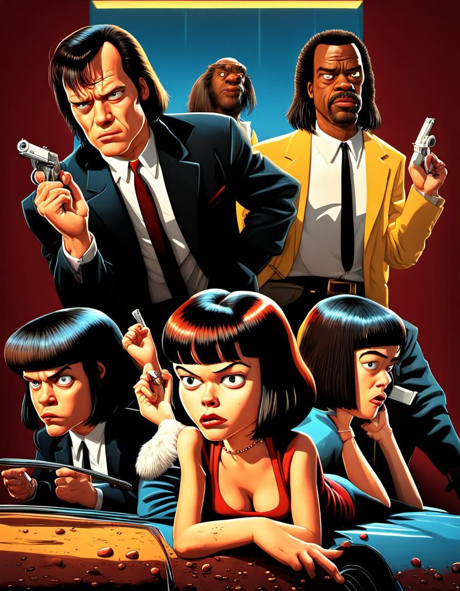 Cartoon Pulp Fiction Movie Poster in CGI Style