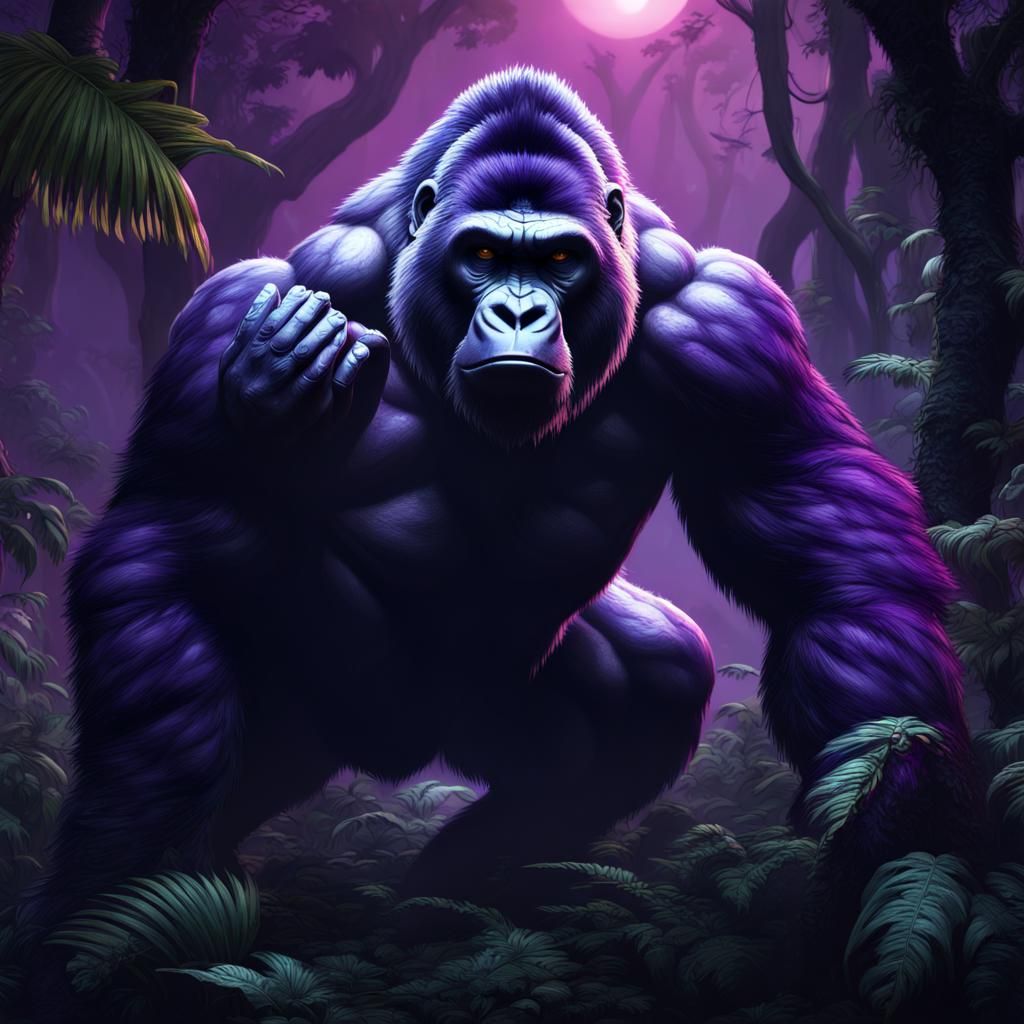 Fierce Gorilla Leopard Hybrid in Dark Jungle