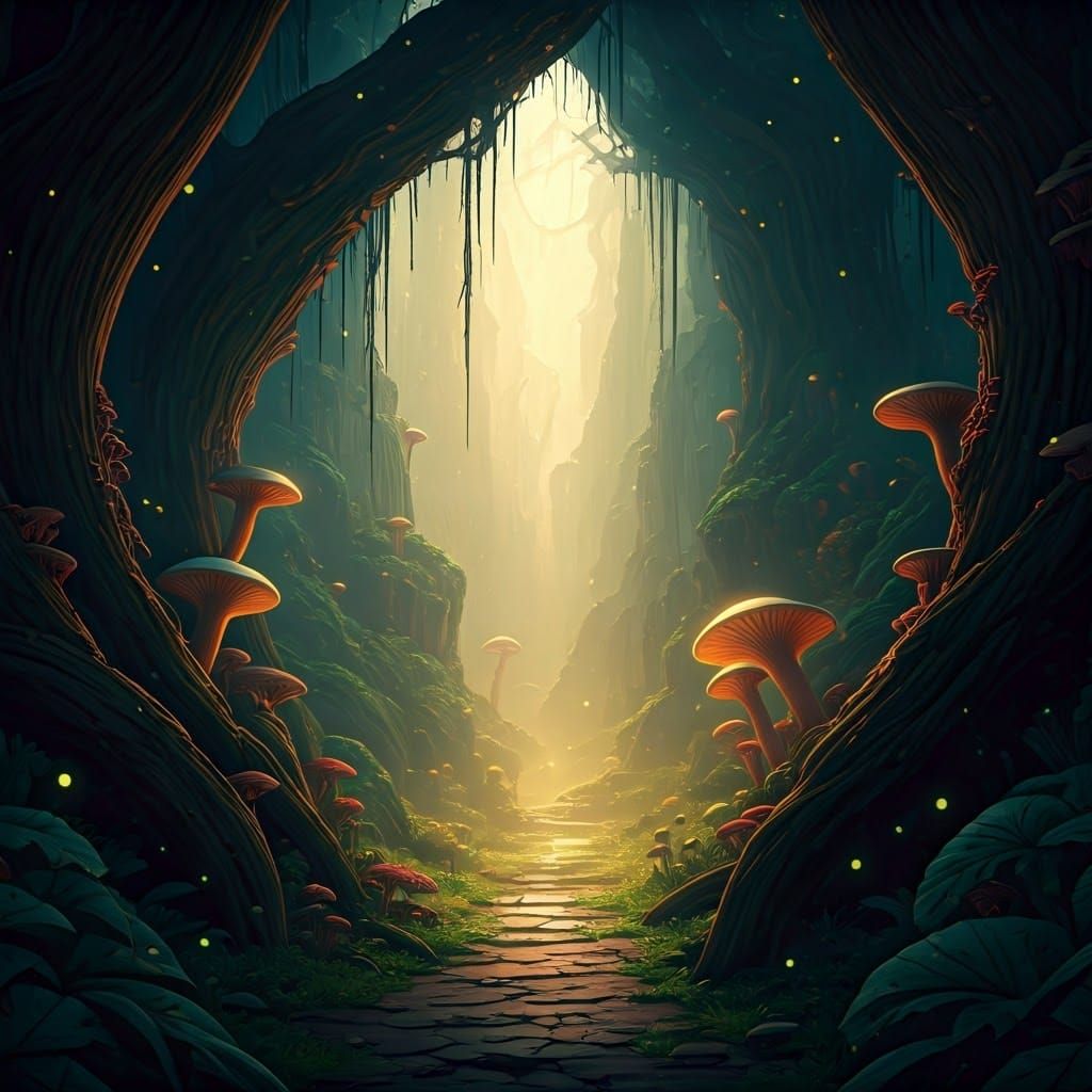 Ethereal Fantasy Realm with Glowing Flora