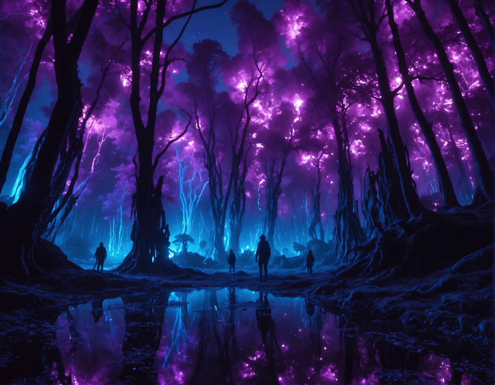 Bioluminescent Alien Forest at Night: Landscape Photography