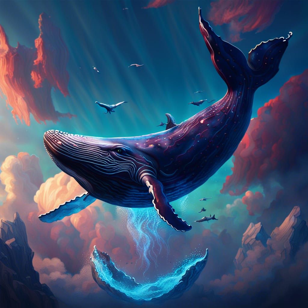 Whale Flies in Sky: Detailed Matte Painting
