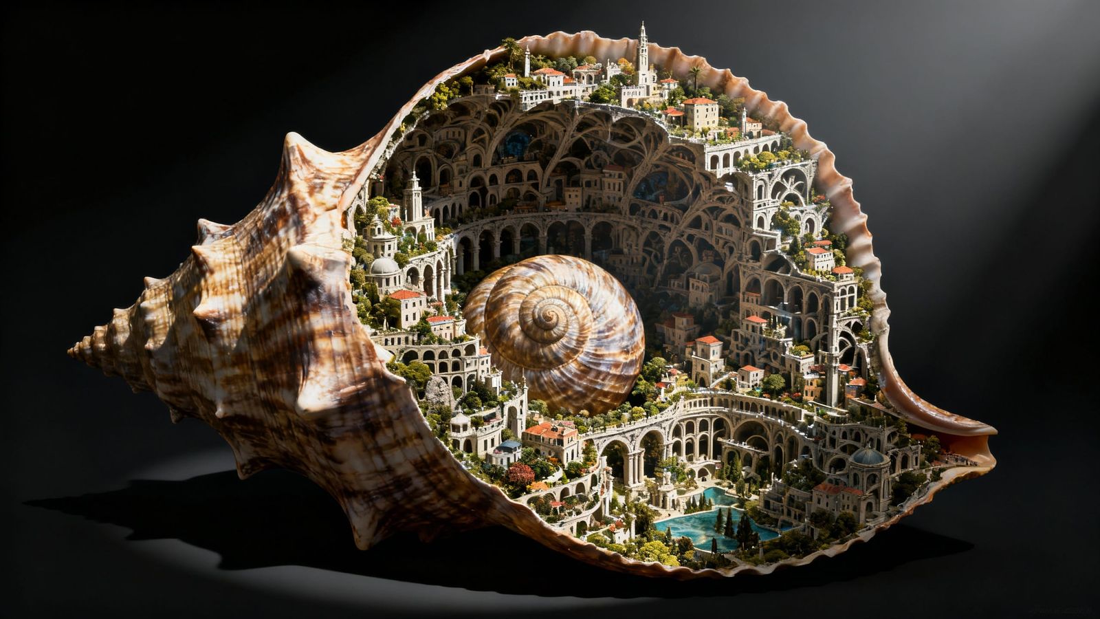 Nautilus City Cross-Section in Dramatic Cinematic Light