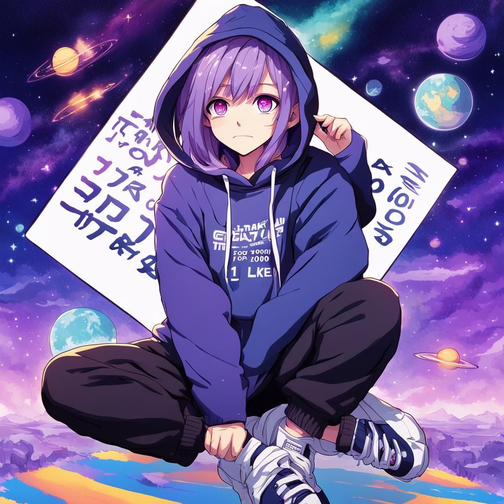 Anime Girl Thanks Viewers with Galaxy Backdrop