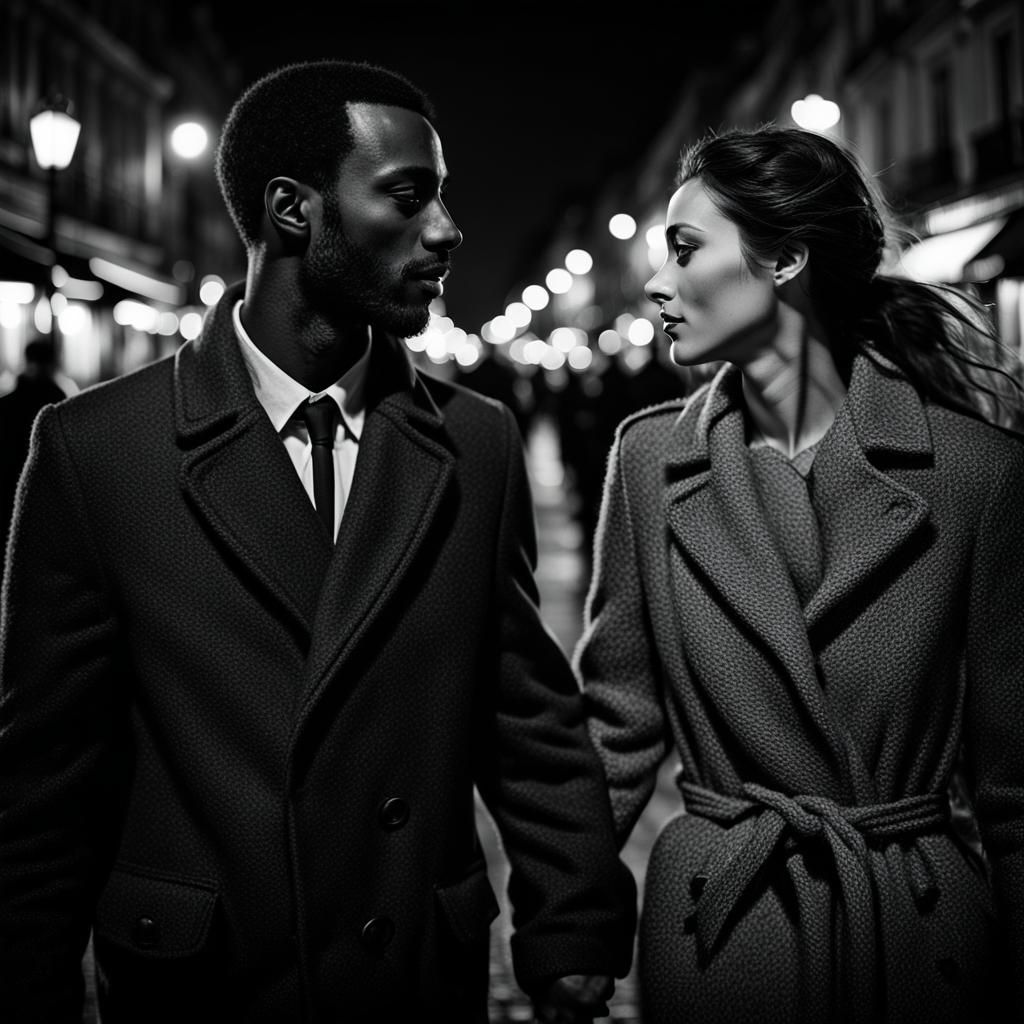 Romantic Couple's Moonlit Walk in Paris