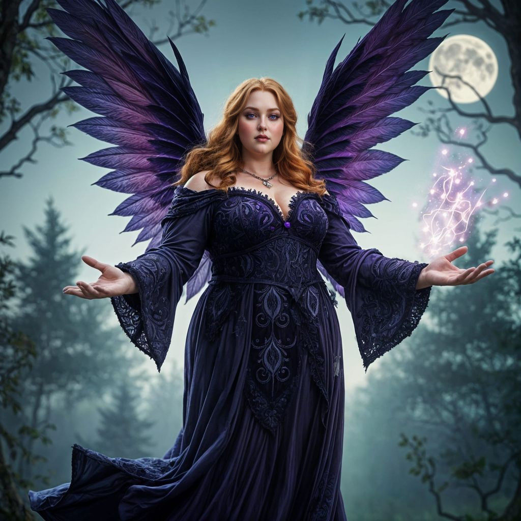 Regal Morgana with Ethereal Wings in Moonlit Forest