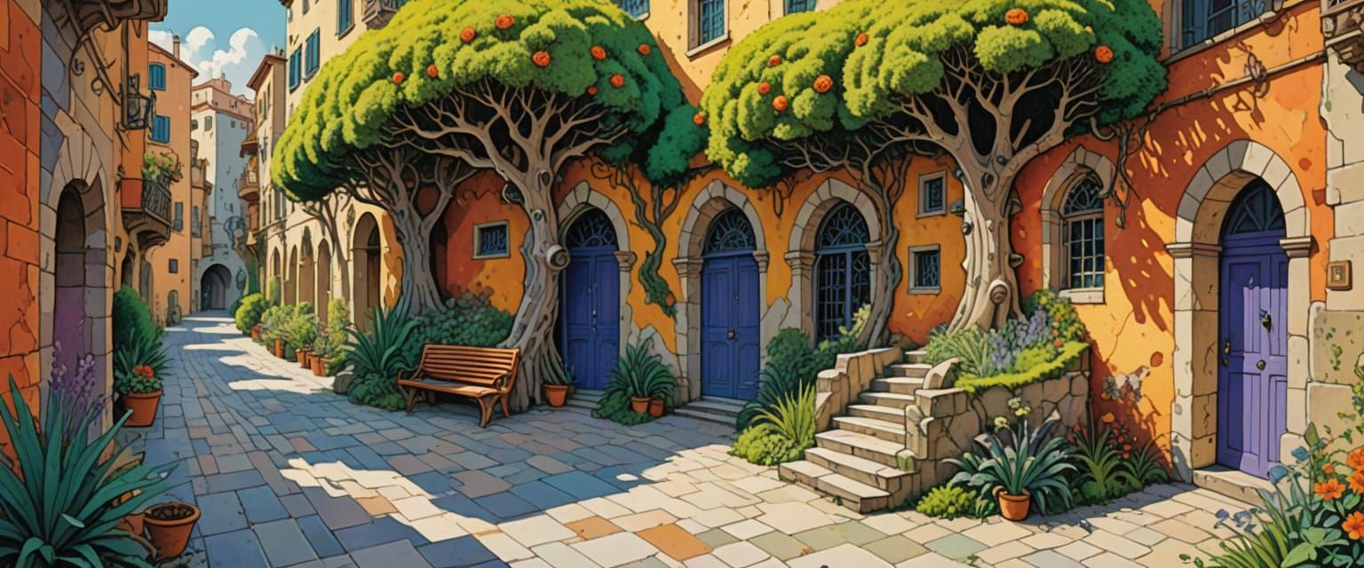 Fantasy Alleyway Architecture in Comic Book Style