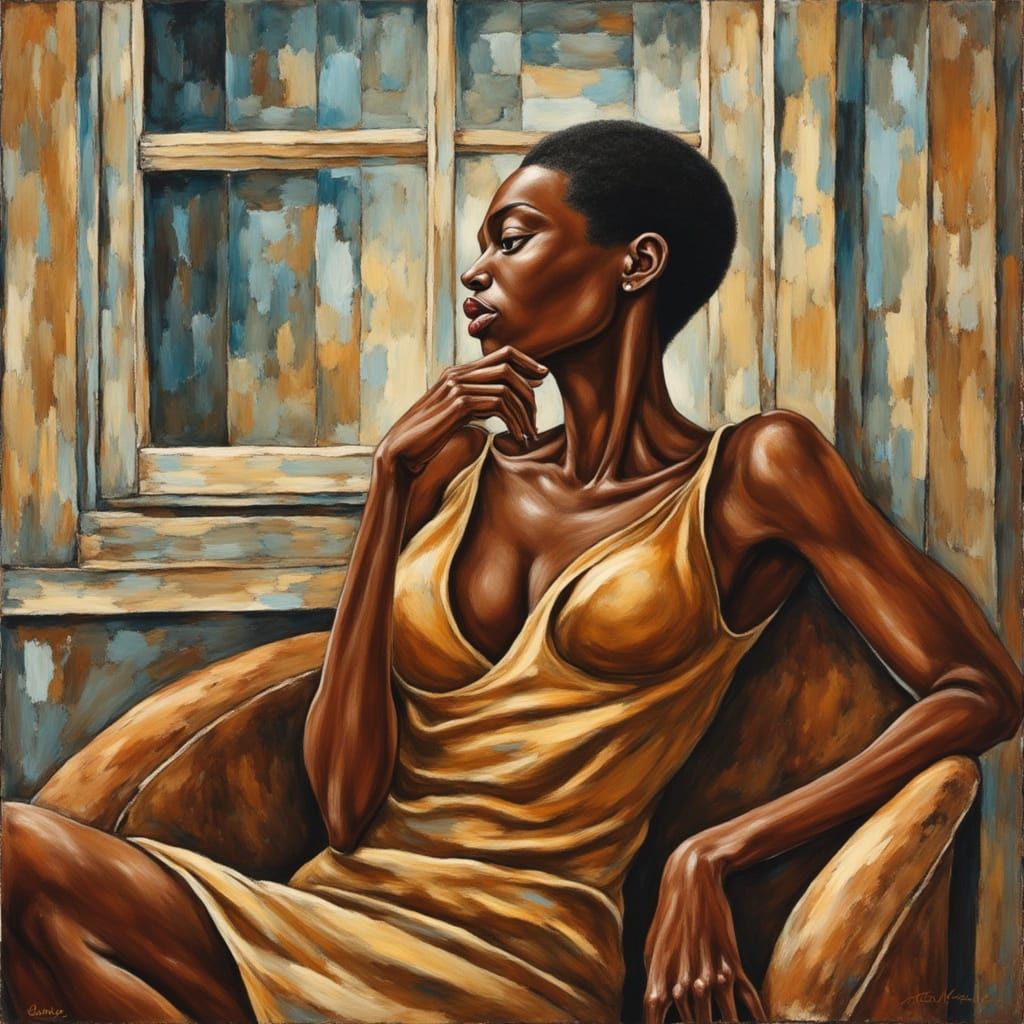 Expressionist Sunbather as Impasto Oil Painting