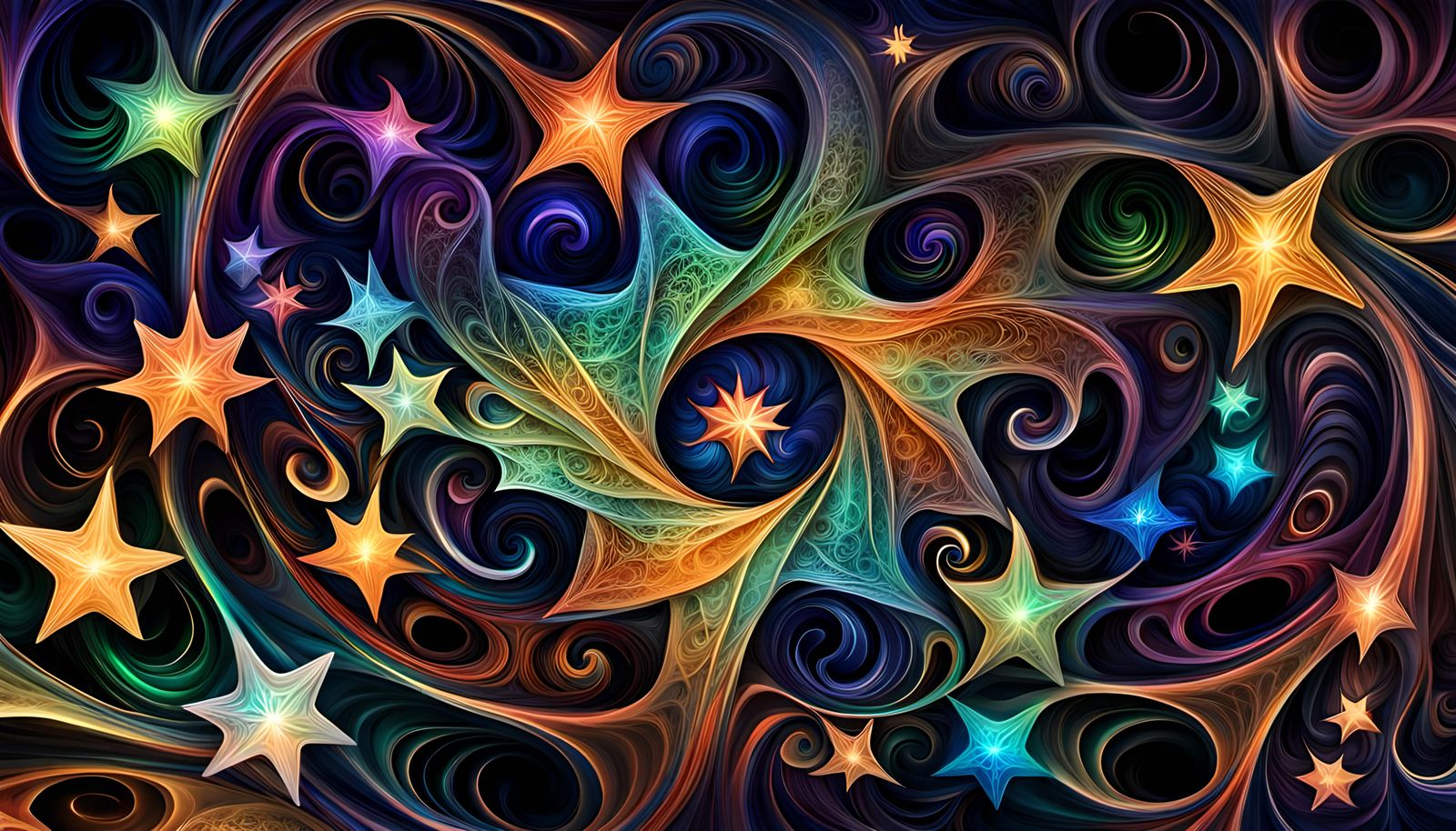 Iridescent Star Cluster in Impasto Oil Paint Style