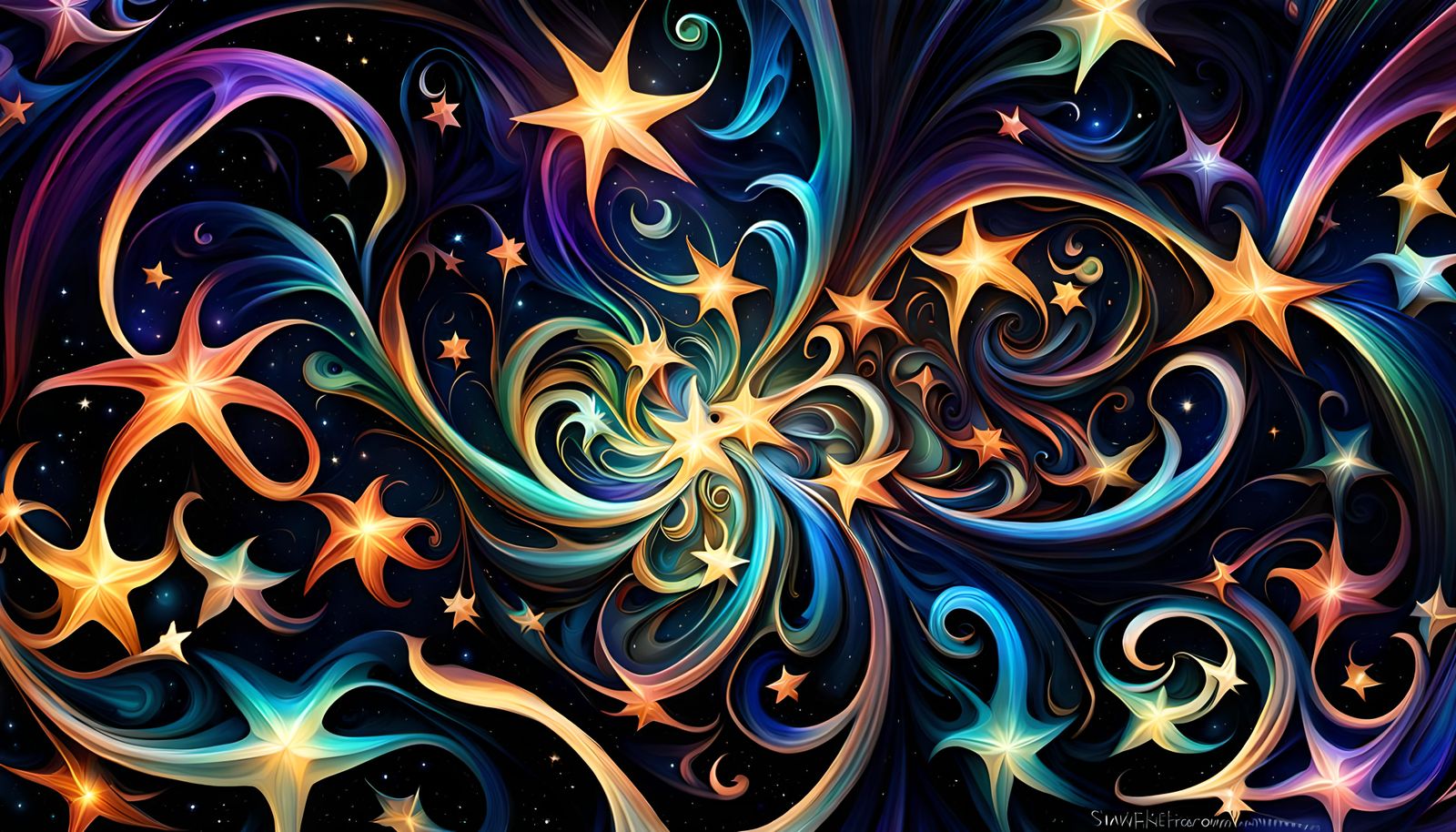 Iridescent Star Cluster in Impasto Oil Paint Style