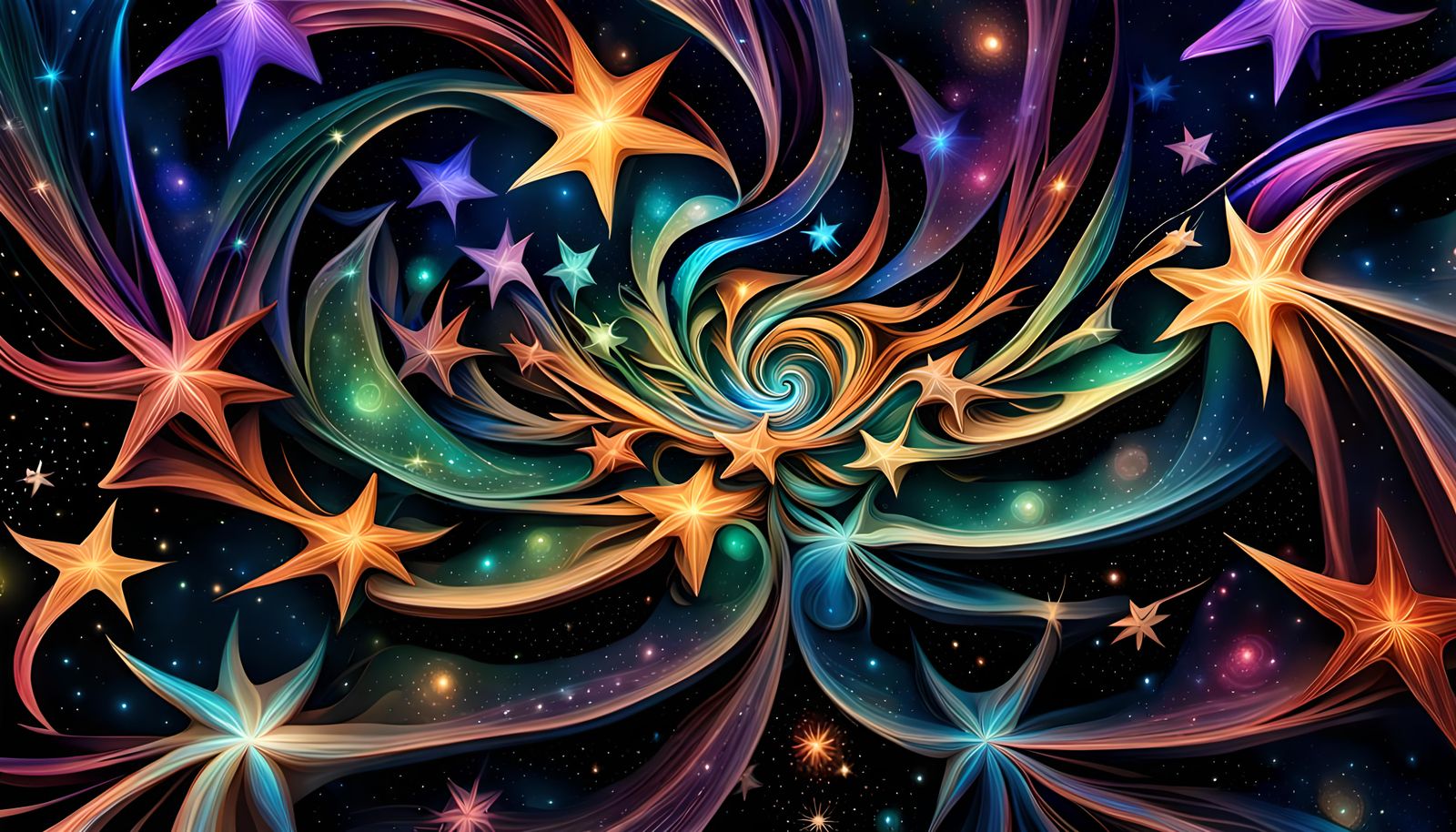 Iridescent Star Clusters in Impasto Oil Paint Style