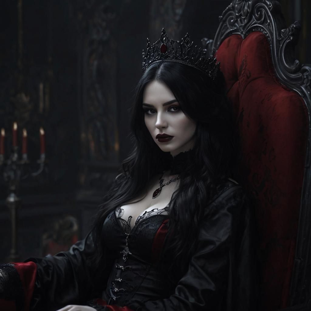 Vampire Queen on Gothic Throne: Dark Fantasy Portrait