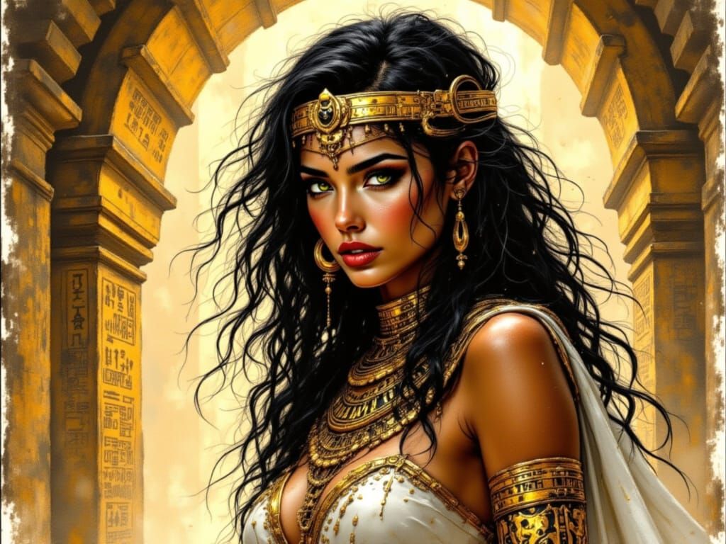 Ancient Egyptian Goddess in Golden Regalia