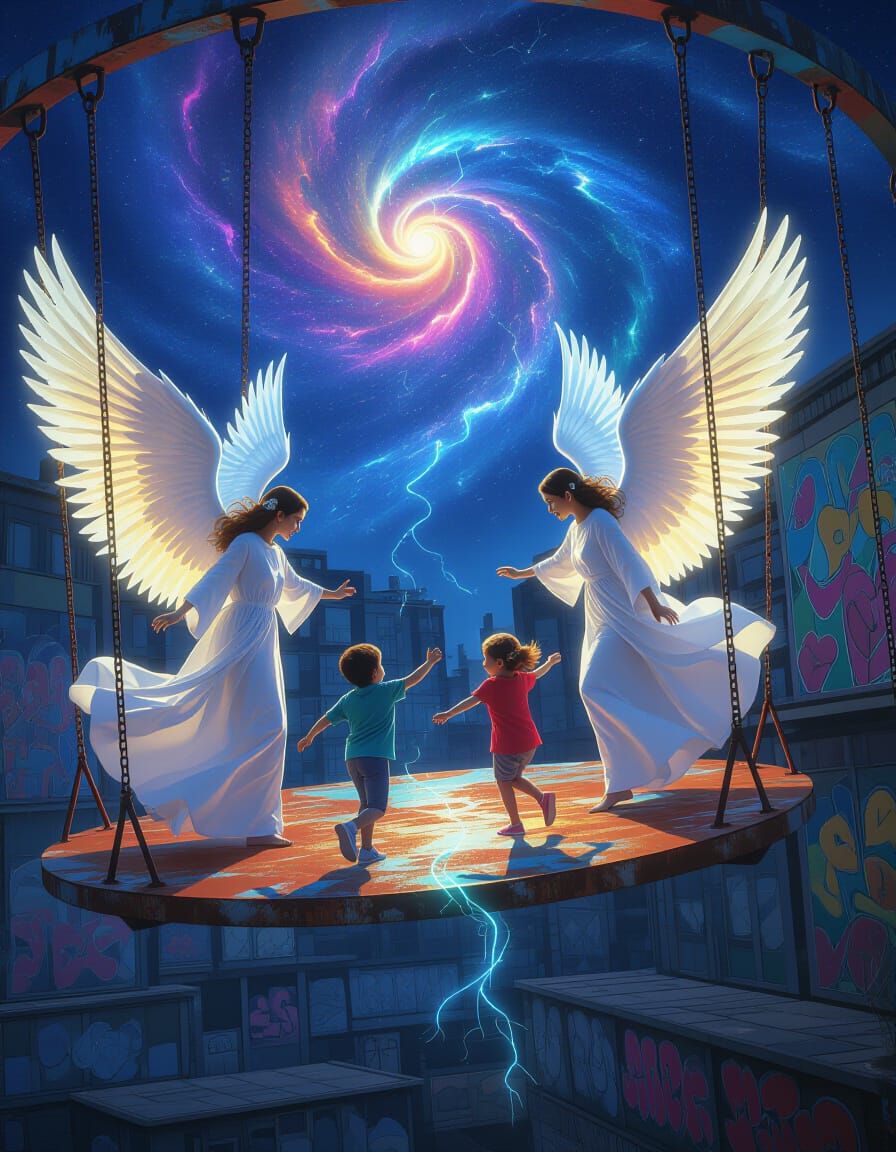 Angels Guard Children on Floating Playground