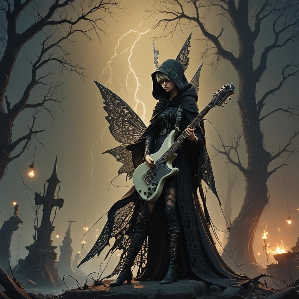 Tinkerbell as Grim Reaper Guitarist: Digital Art