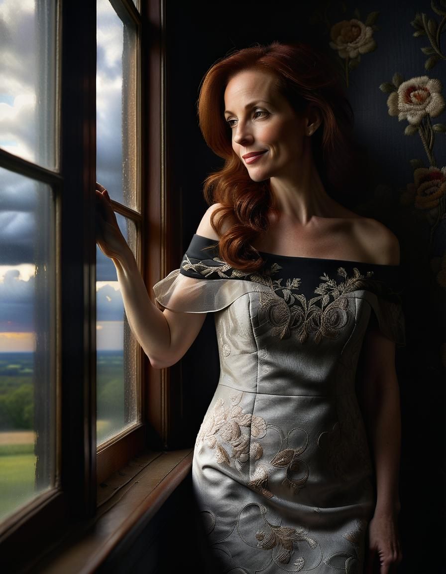 Woman in Chiaroscuro Oil Painting with Dramatic Lighting