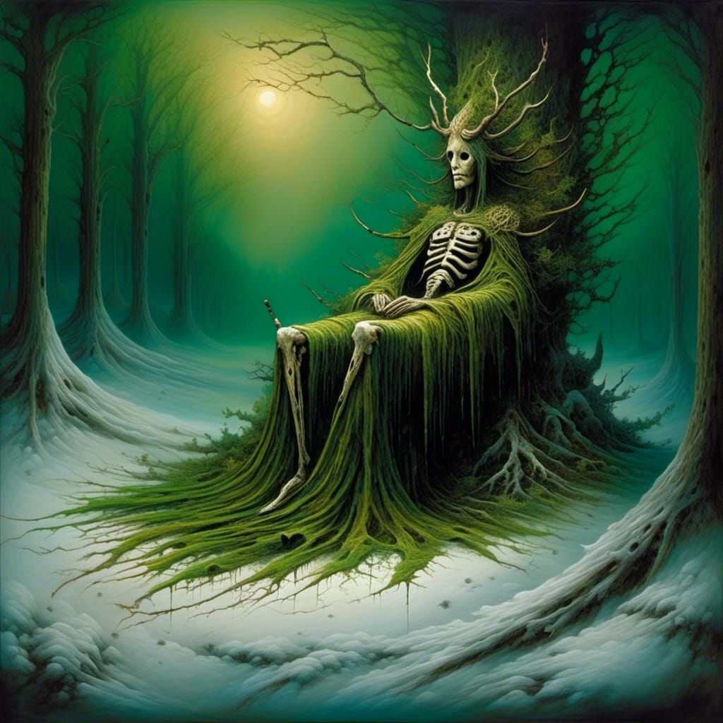 Forest Spirit Sleeping in Snow, Fantasy Art