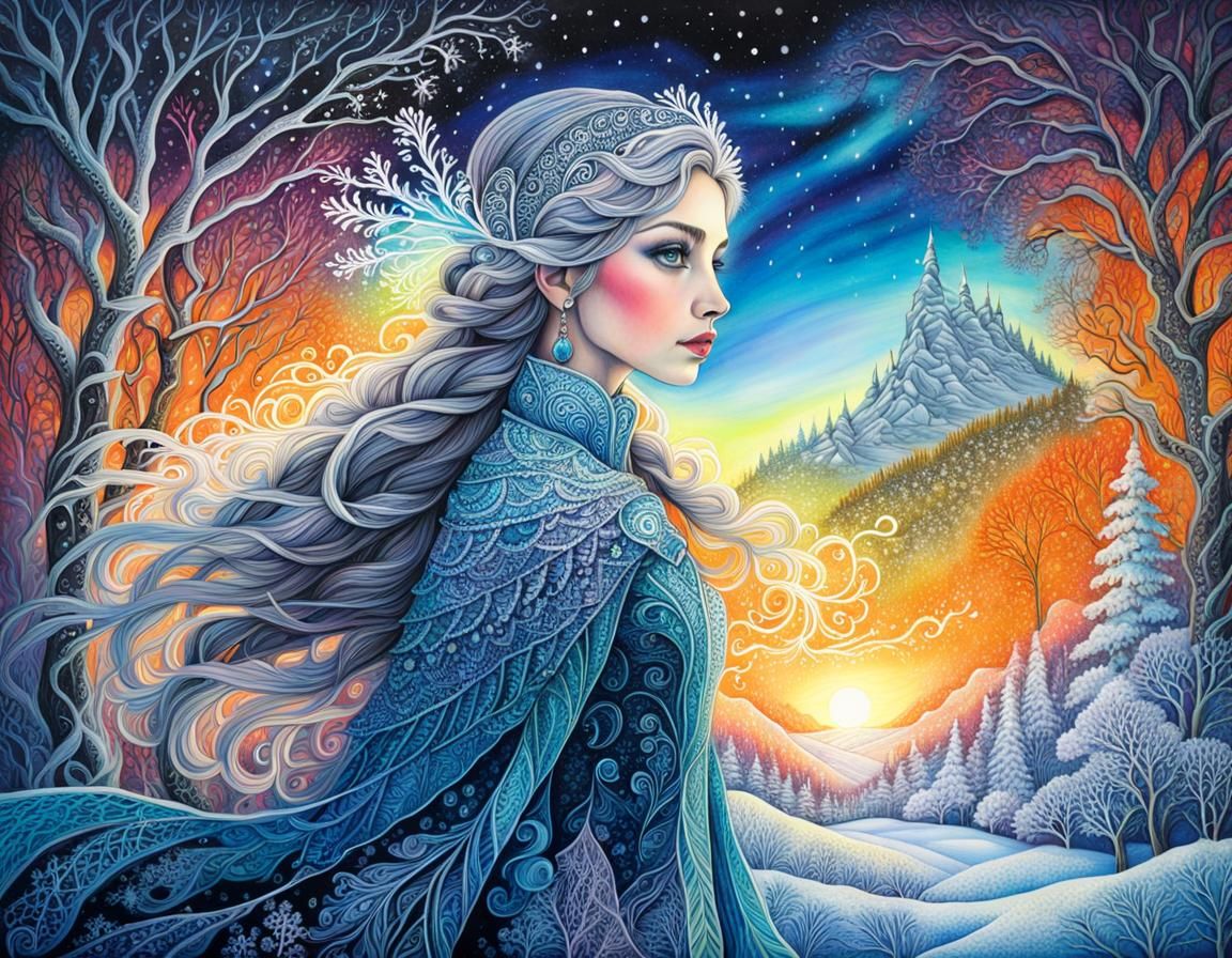 Fluorescent Zentangle Winter Design