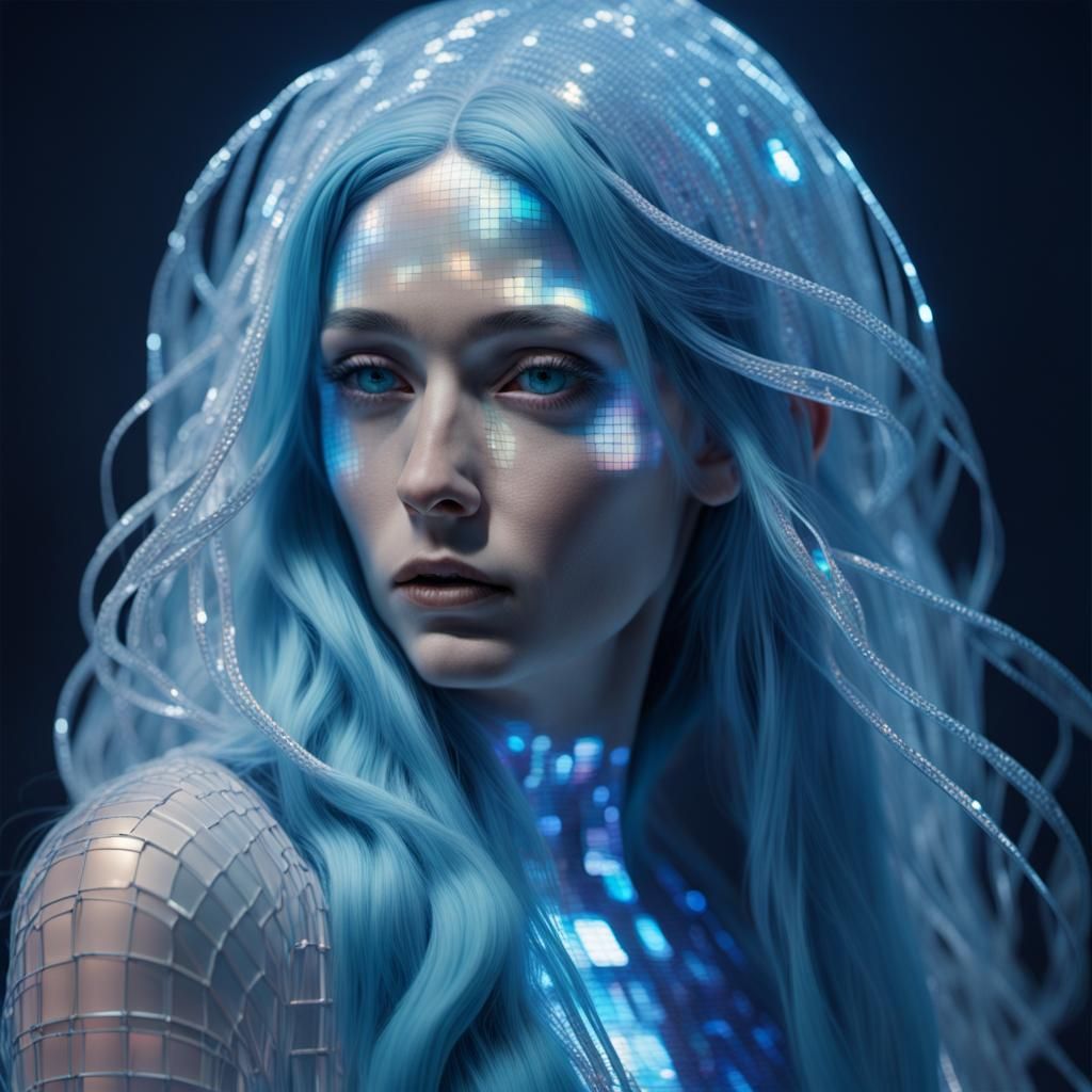 Futuristic Holographic Woman in Pixelated Detail