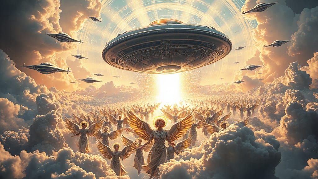 Celestial Armada Descends from Golden Clouds