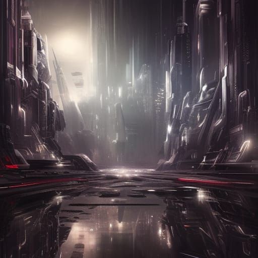 Futuristic City Lights at Night: Digital Matte Painting