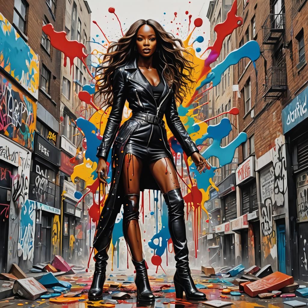 Naomi Campbell Giantess Stomping London in Graffiti Art