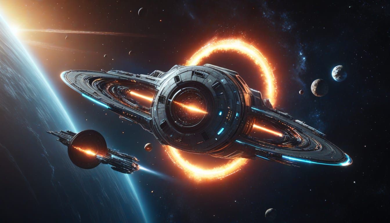 Spaceship Journey Through a Nebula Galaxy