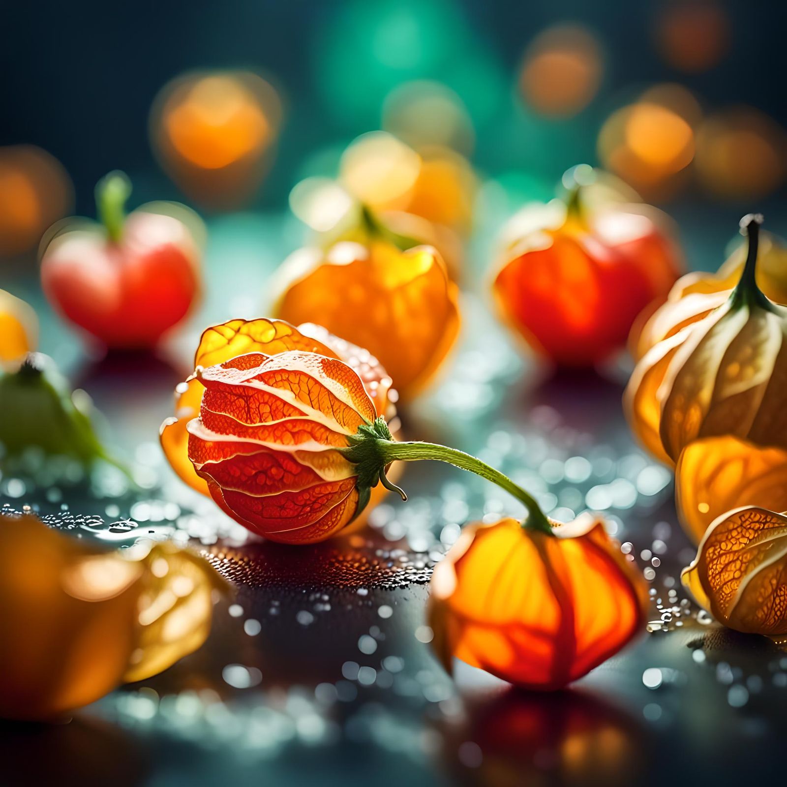 Hyperrealistic Macro Photograph of a Physalis Plant