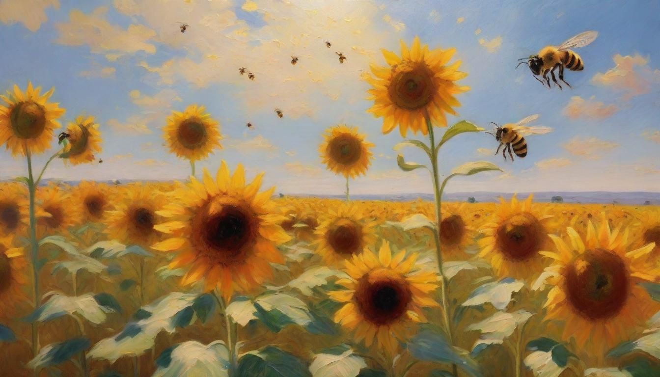 Honeybees and Sunflowers in Impressionist Sunlight
