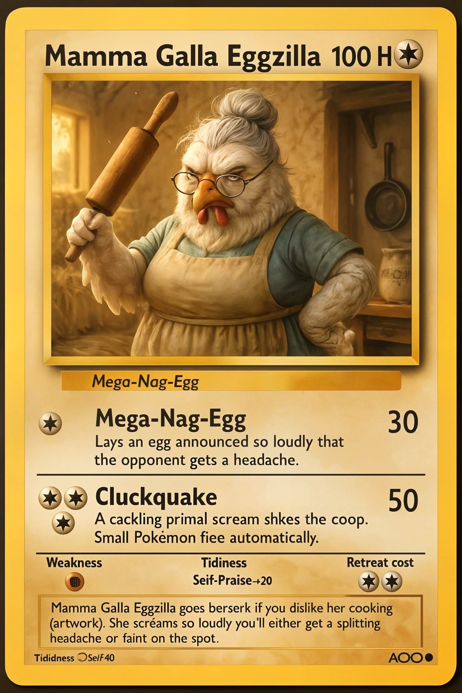 Grumpy Hen Pokémon Card: Hyperrealistic Digital Art