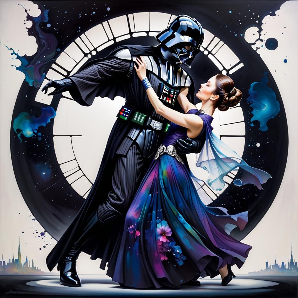 Darth Vader and Leia Dancing in Ballroom, Alcohol Ink