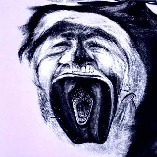 Charcoal Drawing of a Screaming Man