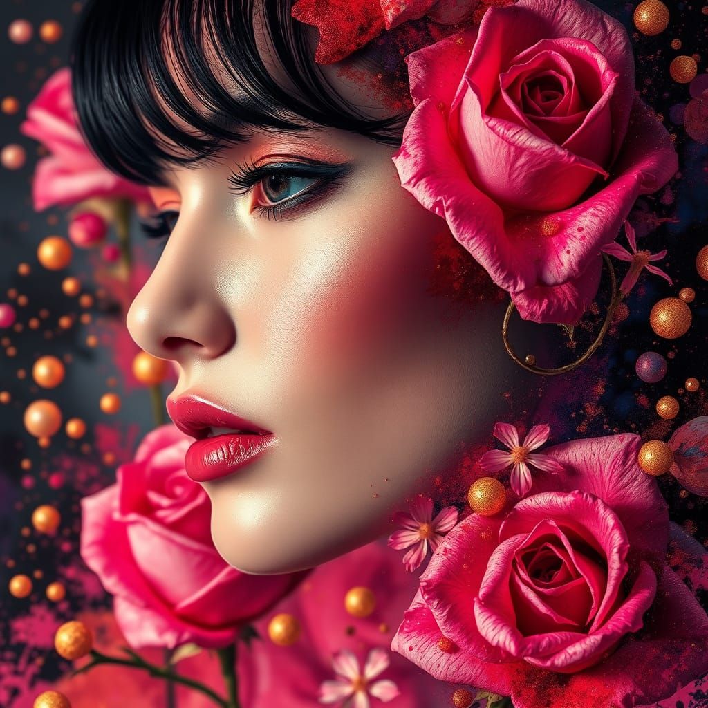 Surreal Rose Portrait in Splash Art Style