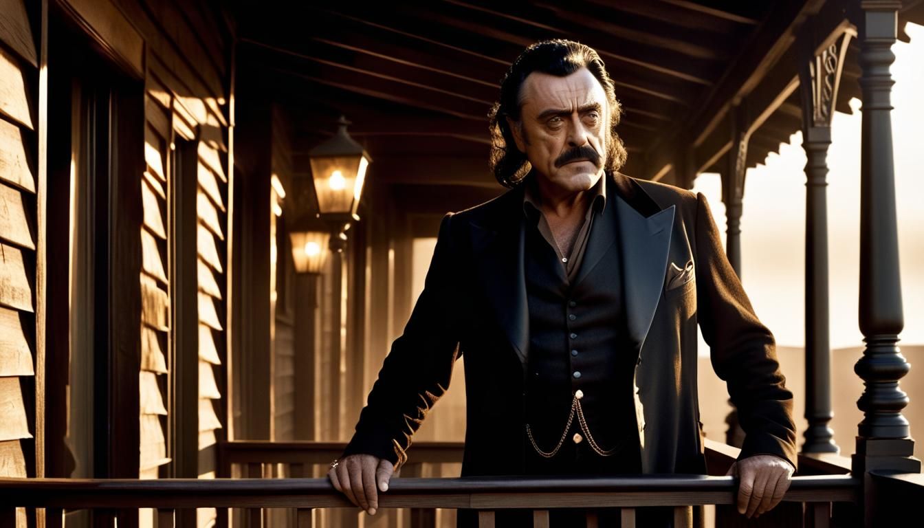 Sepia Portrait of Rugged Man on Balcony