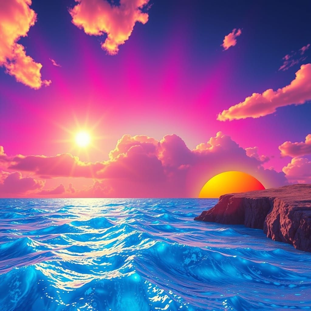 Psychedelic Sunny Landscape on Velvet Poster