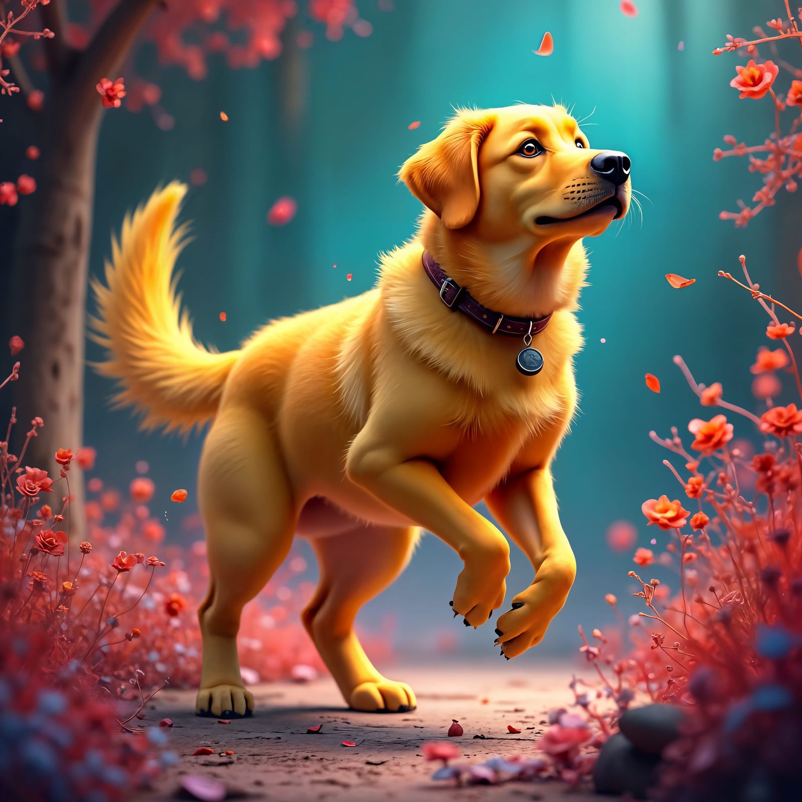 Detailed Matte Painting of a Yellow Lab Dog