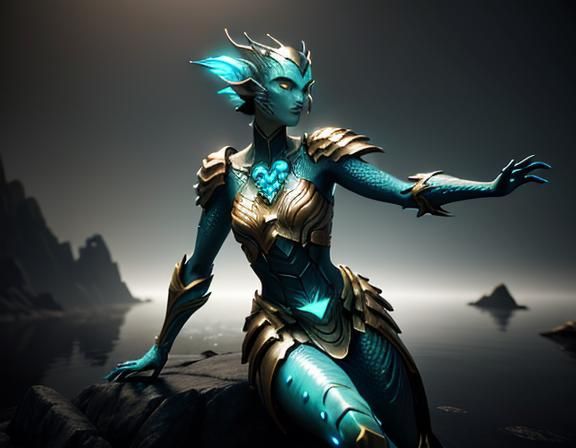 Heroic Female Amphibioid in Cinematic 3D Game Art