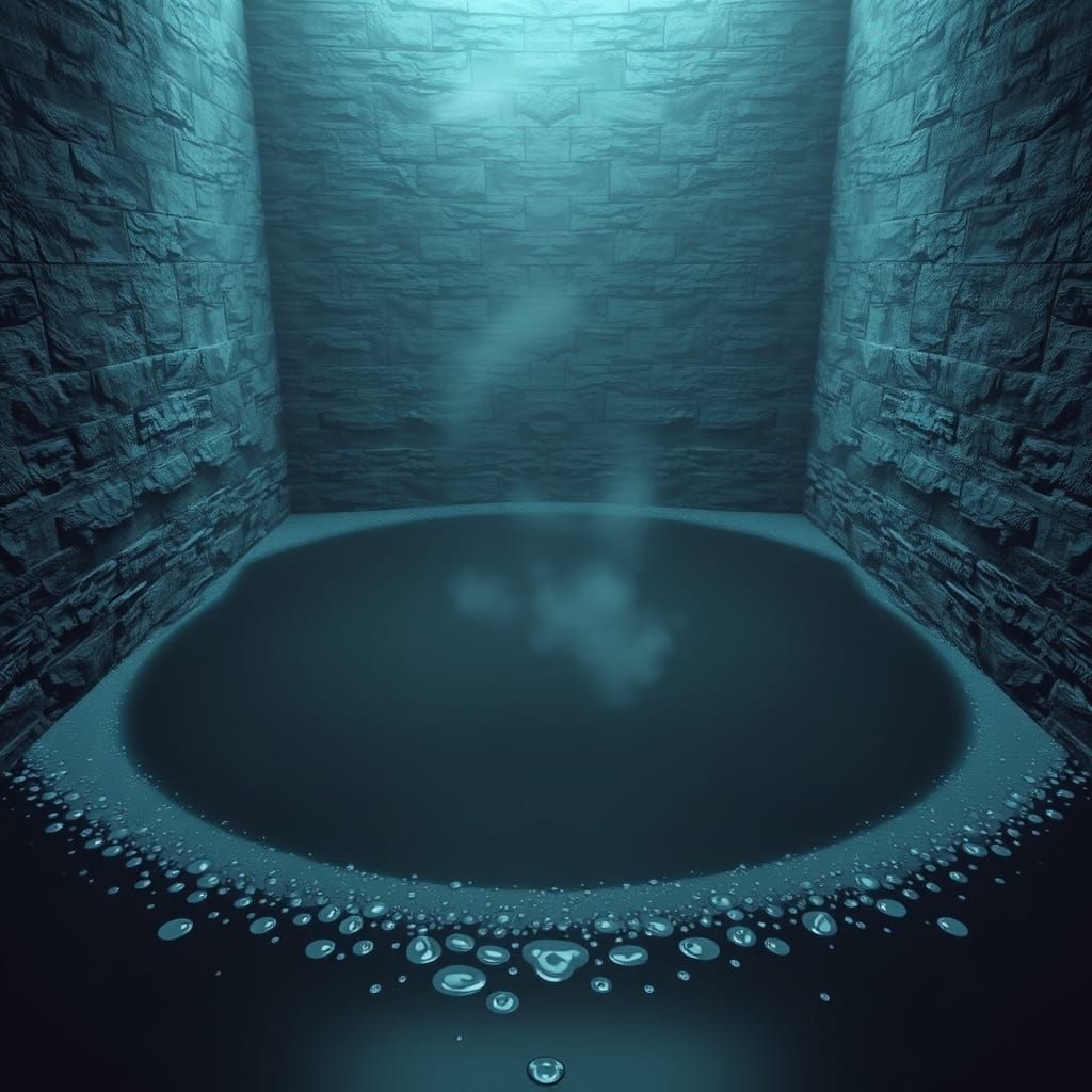 Melancholy Grey Pond in Stone Room