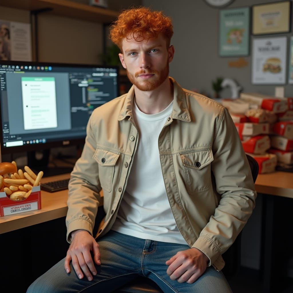 Hyper Realistic Photo of Red Haired Man at Tech Terminal